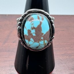 Great Turquoise Sterling Silver Ring - 9.19 Grams - Size 8.5