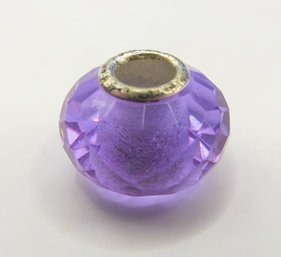 Purple Glass And Sterling Bead Charm 3.44g
