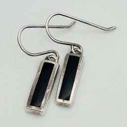 ONYX Sterling, Silver Hook Back Bar Earrings 2.75 G