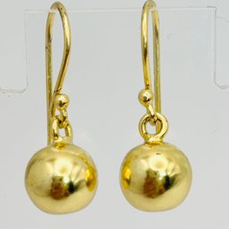 Sterling Silver, Brilliant Gold Toned Sphere Dangle Earrings, 1.9 G