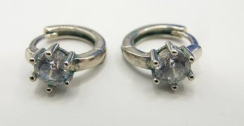 Sterling Hoop Earrings With A Clear Gem 2.18g
