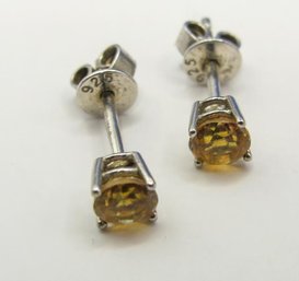 Sterling Earrings With Orange Gems .81g