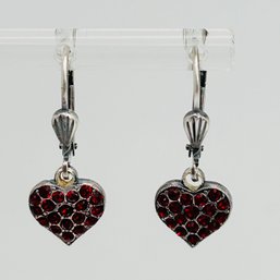 Sterling Silver Hinge Back Red Stone Heart Earrings 2.18 G