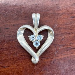 Sterling Heart Pendant With Pale Blue Crystals - 2.41 Grams