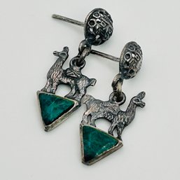 Turquoise Sterling Silver Llama Earrings 3.48 G