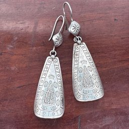 India Silver Dangle Earrings - Great Etched Pattern - 9.59 Grams