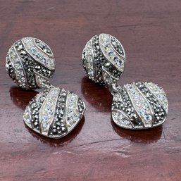 Marcasite & CZ Round Dangle Earrings - 8.59 Grams