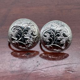 Etched Sterling Silver Screw Back Earrings - 3.62 Grams