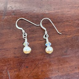 Sterling Silver Dangle Earrings With Cultured Pearl Accents - 1.06 Grams