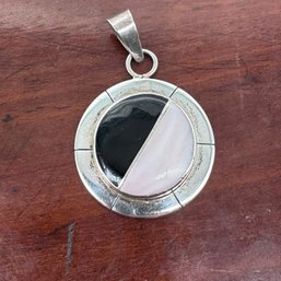 Onyx & Rose Quartz Pendant - Sterling - 17.07 Grams