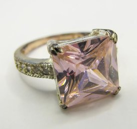 Sterling Ring With Pink And Clear Rhinestones 3.82g  Size 6