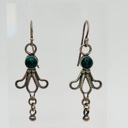 MALACHITE Sterling Silver Dangle Earrings 3.52 G