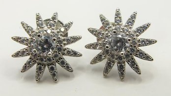 Sterling Sunburst Earrings With Clear Gems 2.95g