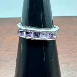 Channel Set Amethyst Band - Sterling Silver - 2.60 Grams - Size 5.5