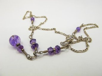 Sterling Necklace With Round Purple Beads 4.69g
