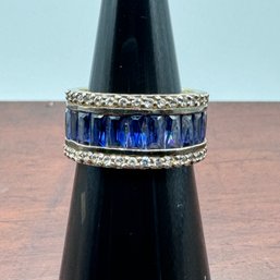 FADI Sapphire Blue & Clear CZ Band - Gold Ove Silver - 7.06 Grams - Size 7