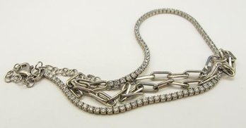 Sterling Split Necklace With Chain And Rhinestone Chain 5.06g