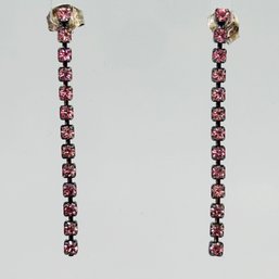 Sterling Silver Vintage Pink Stone Dangle Earrings 1.26 G