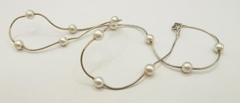 Sterling Necklace With Pearls 5.46g