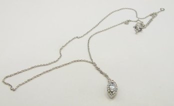 Sterling Necklace With Marquis Cut Clear Rhinestone Pendant 1.72g