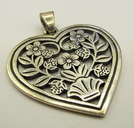 Sterling Heart Pendant With Floral Decoration 18.34g
