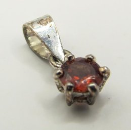 Small Sterling Pendant With Red Rhinestone Solitaire .67g