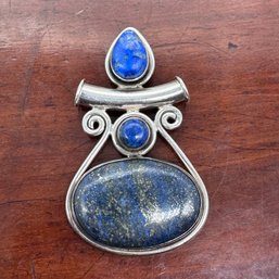 Chunky Lapis & Sterling Slide Pendant - 25.04 Grams