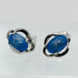 Sterling Silver Blue Stone  Stud Earrings .6 G