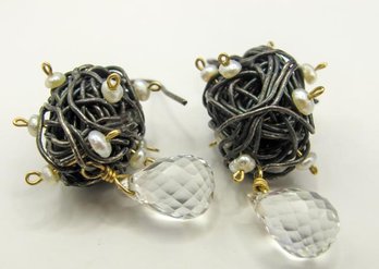 Sterling Wire And Bead Earrings 8.58g