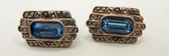 Detailed Sterling Earrings With Blue Gems 6.16g