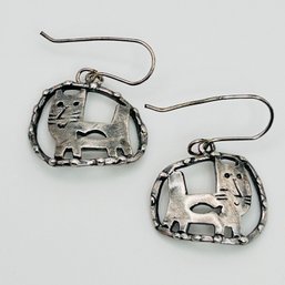 Signed Sterling Silver Cat Earrings 4.4 G