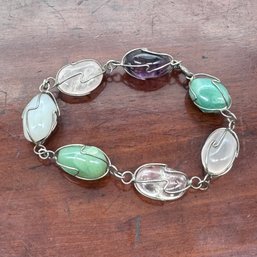 Raw Gemstone Bracelet With Sterling Silver Wire - 30.82 Grams