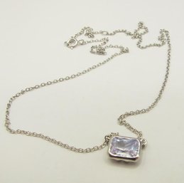 Petite Sterling Necklace With Clear Rhinestone Pendant 2.14g