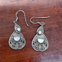 Mother Of Pearl & Sterling Dangle Earrings - 5.28 Grams