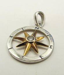 Sterling Compass Pendant And Clear Rhinestone 1.45g