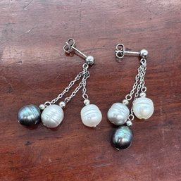 Freshwater Pearl Dangle Earrings - Sterling - 7.73 Grams