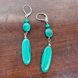 Malachite Dangle Earrings - Sterling Setting - 9.79 Grams