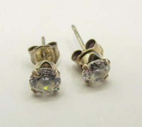 Small Sterling Stud Earrings With Clear Rhinestones .39g
