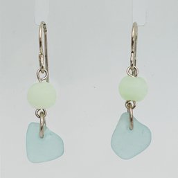 Sterling Silver, Green And Blue Pastel Stone Earrings 2.61 G