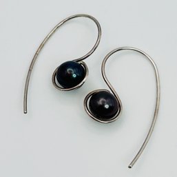 Sterling Silver, Long Hooks, Purple Stone Earrings, 1.89 G