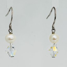 Sterling Silver, Pearl And Bead Dangle Earrings 1.33 G