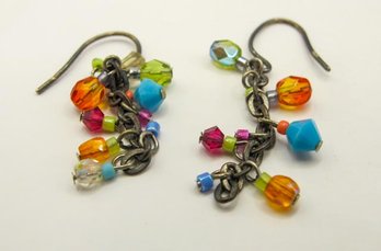 Sterling Hook Earrings With Multi-colored Beads 1.72g