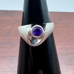 Deep Purple Amethyst & Sterling Ring - 3.27 Grams - About Size 7