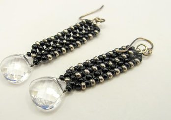 Long Dangle Sterling Earrings With Bead Pattern 3.35g