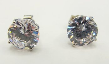 Large Sterling Stud Earrings With Round Rhinestone 2.15g