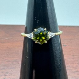 Lab Created Green Sapphire Ring With Accent Stones - Sterling - 1.28 Grams - About 6.25