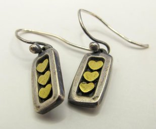 Sterling Drop Earrings With Stacked Hearts 3.20g