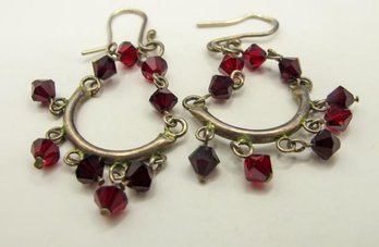 Vintage Sterling Chandelier Earrings With Red Beads 2.91g