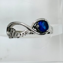 Sterling Silver Blue Stone Mom Ring Engraved Forever Size 5, 2.45 G