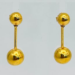 Sterling Silver, Solid Sphere Gold Colored Pushback, Dangle Earrings 11.25 G